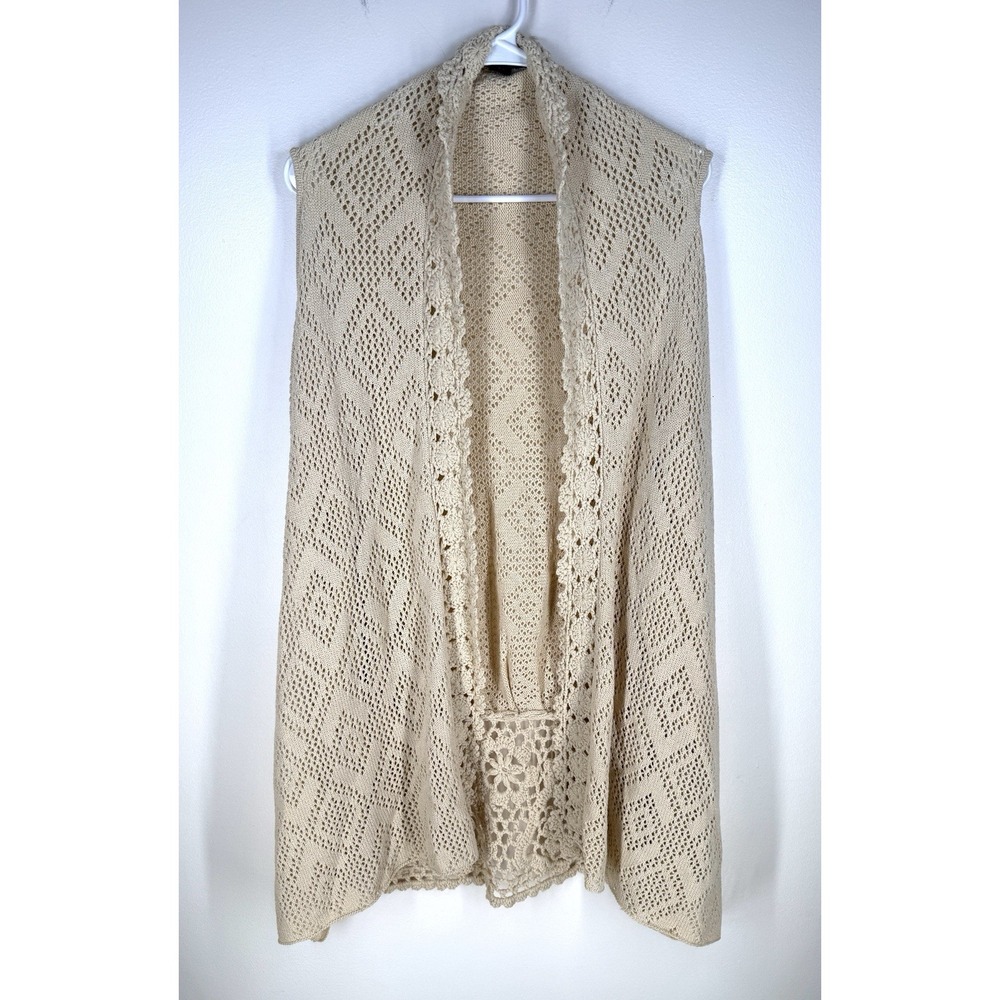 Rebecca Elliot Crochet Lace Cream Ivory Sleeveless Boho Vest Large Open Cottage